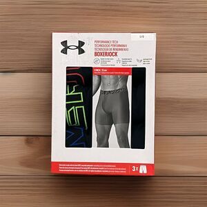 Under Armour BoxerJock 3 Pack Mens Size Large Boxer Briefs Black Green Blue Red